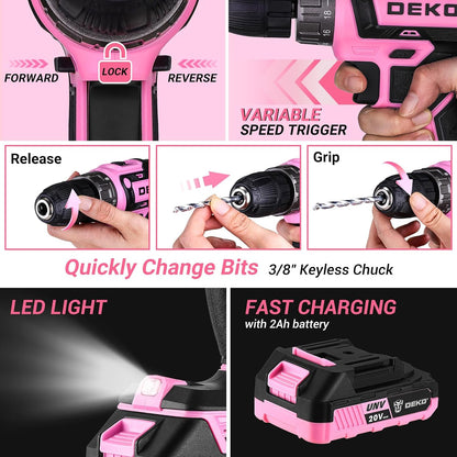 Cordless Drill Tool Kit Set: 20V Power Drill Tool Box with Battery Electric Drill Driver for Men Home Hand Repair Basic Toolbox Tools Sets Drills Case