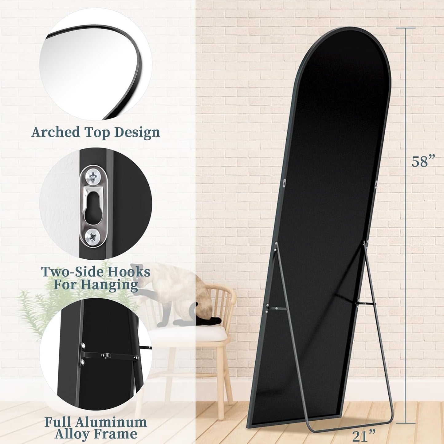 Full Length Mirror with Stand, 71"x28" Arched Full Body Large Stand Up Aluminum Frame Floor Standing Mirror, Freestanding Hanging Leaning Mounted for Bedroom Living Room Entryway Gold