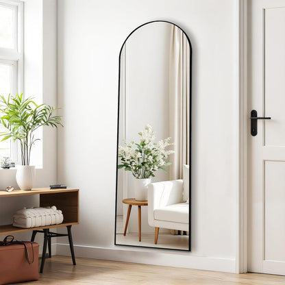 Arched Mirror Full Length, Upgraded 16"x59" Body Wall Mirrors with Shatter-Proof Glass, Floor Standing, Hanging or Leaning, Tall Arch Mirror with Stand Aluminum Alloy Frame for Bedroom, Black