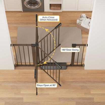 Cumbor 29.7-48" Baby Gate for Stairs, Mom's Choice Awards Winner-Dog Gate for Doorways, Auto Close Safety Pet Gate for Dogs Indoor, Easy Install Pressure Mounted Child Gate with Walk Thru Door, Brown