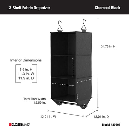 ClosetMaid 10-Shelf Fabric Hanging Shoe Storage Organizer for Closet, Charcoal Black