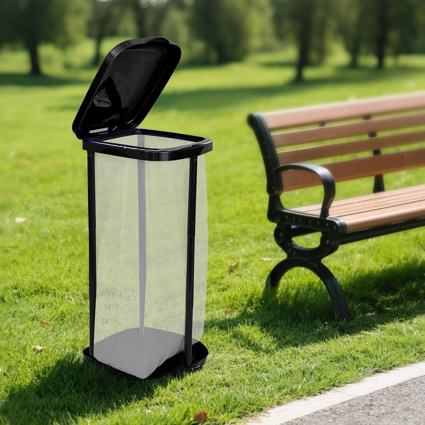 Portable Trash Bag Holder Collapsible Trash Can with Lid, Trash Can for Outdoor Indoor Camping, Kitchen, Party, 15 Gallon Trash Bag Stand