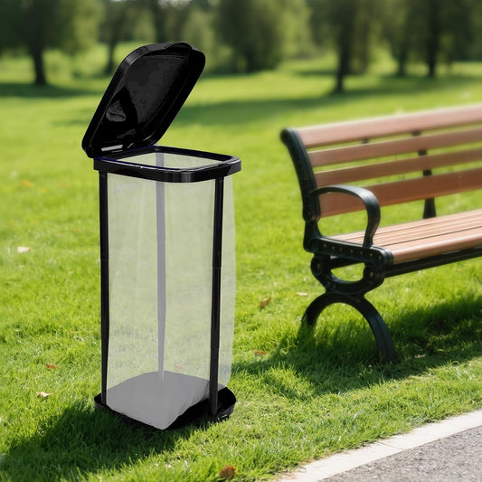 Portable Trash Bag Holder Collapsible Trash Can with Lid, Trash Can for Outdoor Indoor Camping, Kitchen, Party, 15 Gallon Trash Bag Stand