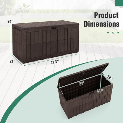 Tangkula 25 Gallon Waterproof Outdoor Storage Box with Lockable Lid | PP Resin, Wicker Patterned, Indoor Outdoor Use, Portable, Versatility, for Deck, Pool, Patio Cushions, Garden Tools