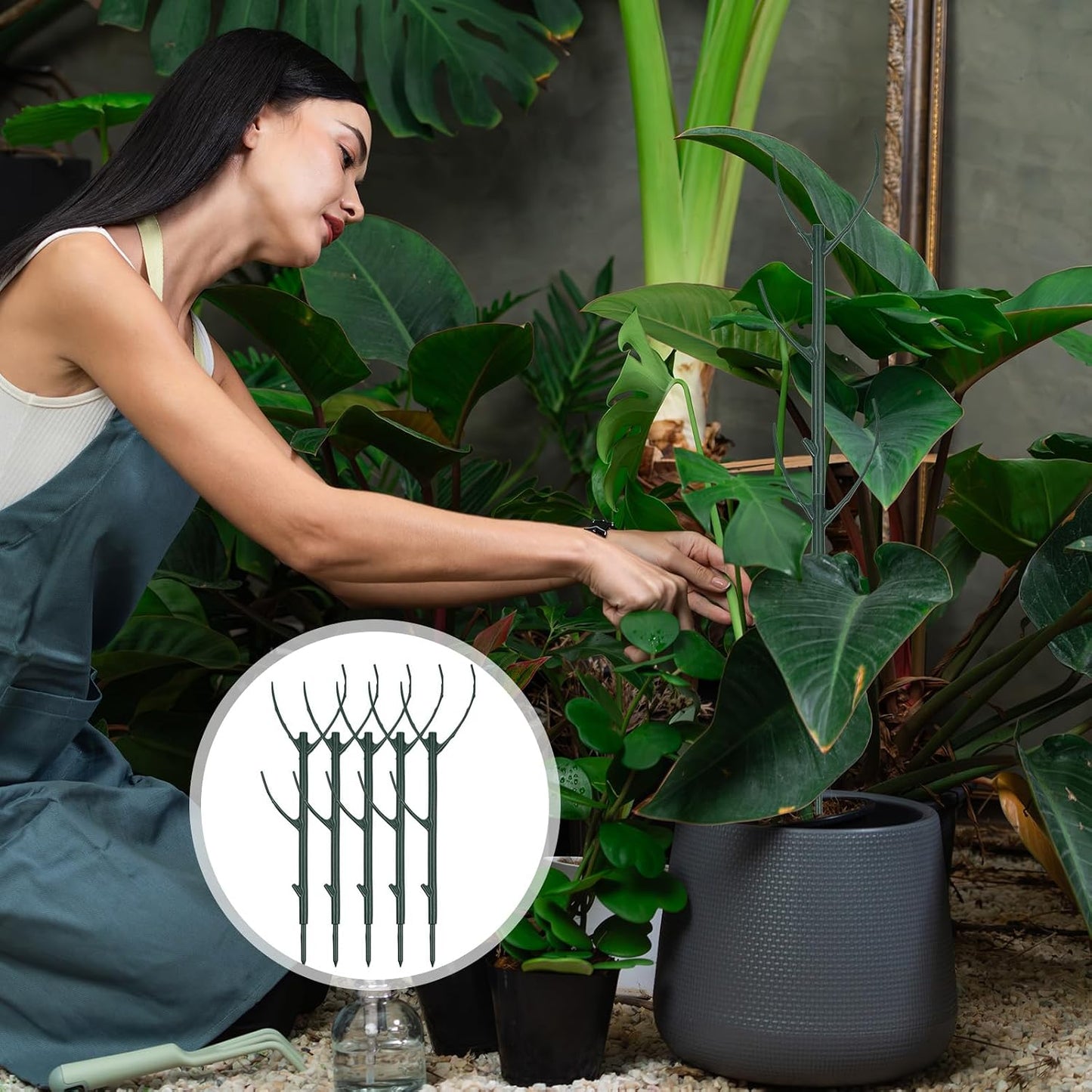 5 Pack Monstera Plants Support Stackable Plant Support Stakes Pothos Climber Supports Vine Plant Sticks Stakes with Plants Clips Ties for Indoor Outdoor Vine Orchid Perfect Moss Pole Replacement
