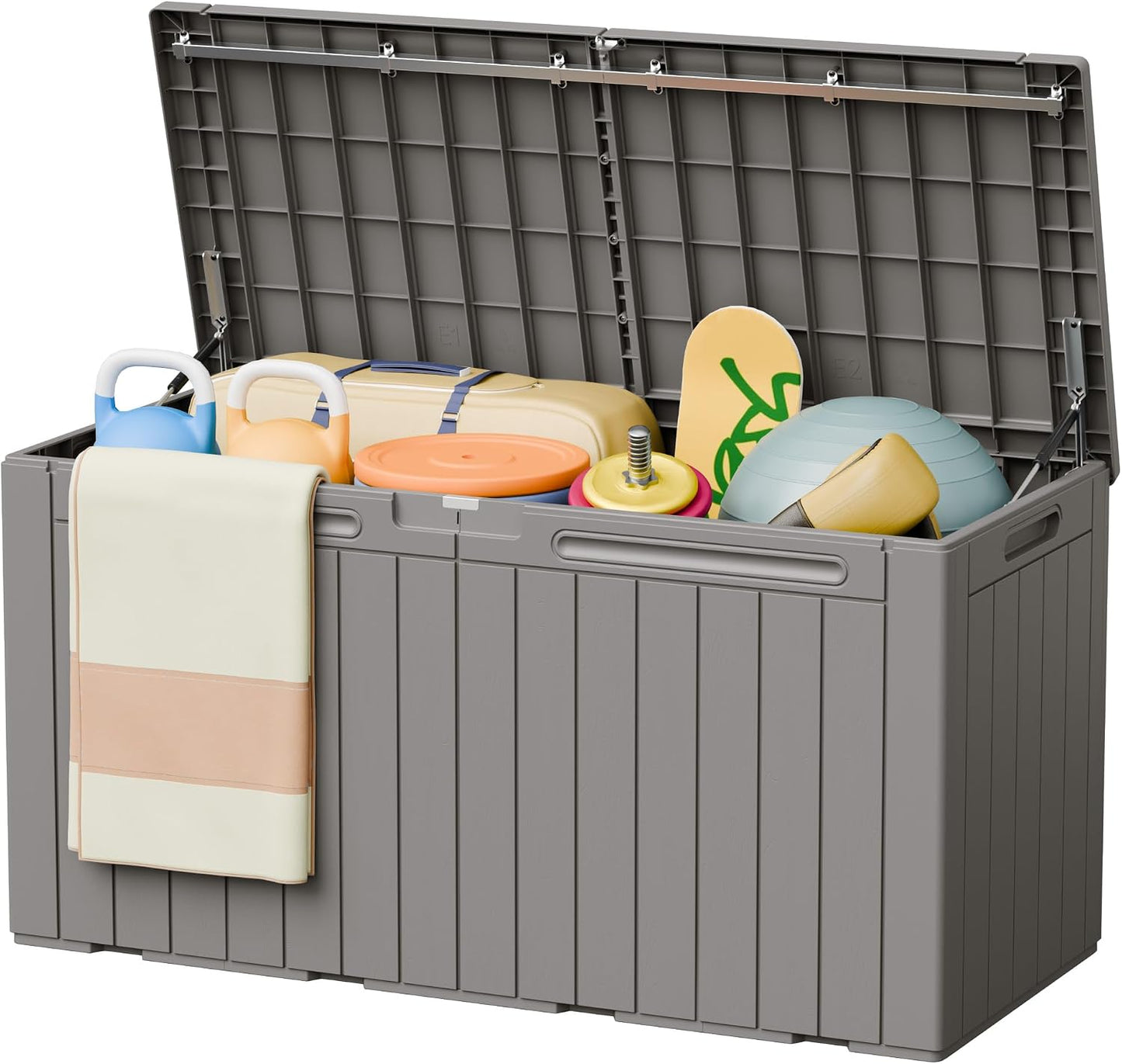 Greesum 110 Gallon Outdoor Storage Box with Lockable Lid, All-Weather for Patio Furniture, Pool Supplies & Garden Tools, Waterproof, UV-Resistant Large Deck Box, Dark Black