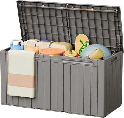 Greesum 110 Gallon Outdoor Storage Box with Lockable Lid, All-Weather for Patio Furniture, Pool Supplies & Garden Tools, Waterproof, UV-Resistant Large Deck Box, Dark Black
