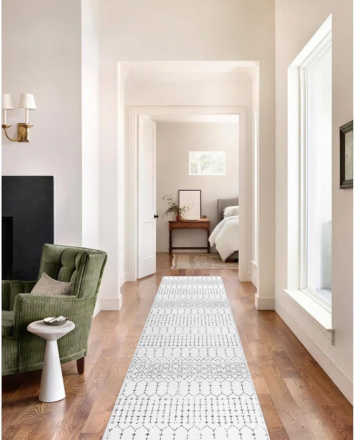Lahome Moroccan Entry Rug 2x3, Non-Slip Washable Front Indoor Door Mat Rubber Backing Low-Profile Door Rugs, Small Geometric Print Distressed for Entryway Bathroom Kitchen, Black Hana