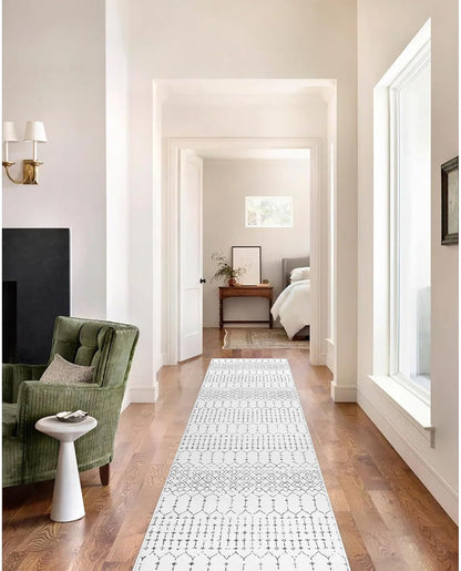 Lahome Moroccan Entry Rug 2x3, Non-Slip Washable Front Indoor Door Mat Rubber Backing Low-Profile Door Rugs, Small Geometric Print Distressed for Entryway Bathroom Kitchen, Black Hana
