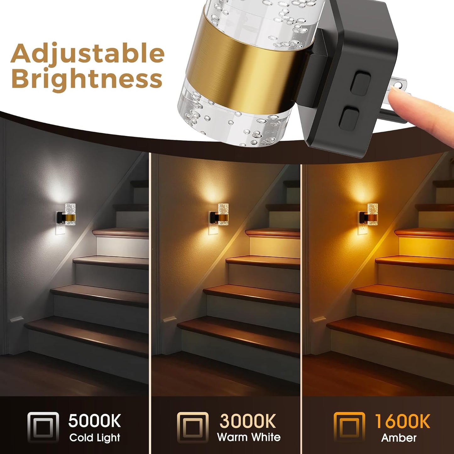 L LOHAS LED Night Light,Dimmable Night Lights Plug into Wall, 2 Pack Acrylic Nightlight with 0-100 LM Adjustable Brightness, 3000K Plug in Night Light with Dusk to Dawn Sensor, for Bathroom Hallway
