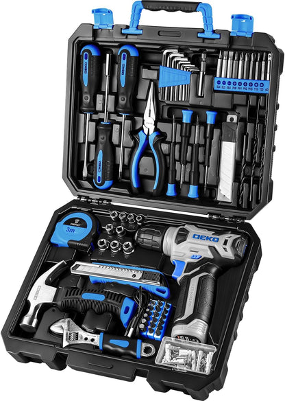DEKOPRO Tool Set：Tool Kit with 8V Cordless Drill,Tool Box with Drill,Hand Drill Set for Men & Women,Home Tool Kits for House Repair,Handyman,DIY 126 Piece