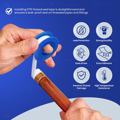 Supply Giant Plumbers PTFE Tape 3/4" W x 260" L Pipe Thread Tape, High Density Thread Sealant Tape Water Seal Plumbing Tape for Shower Head, Pipes, Gas Lines, Leak Prevention