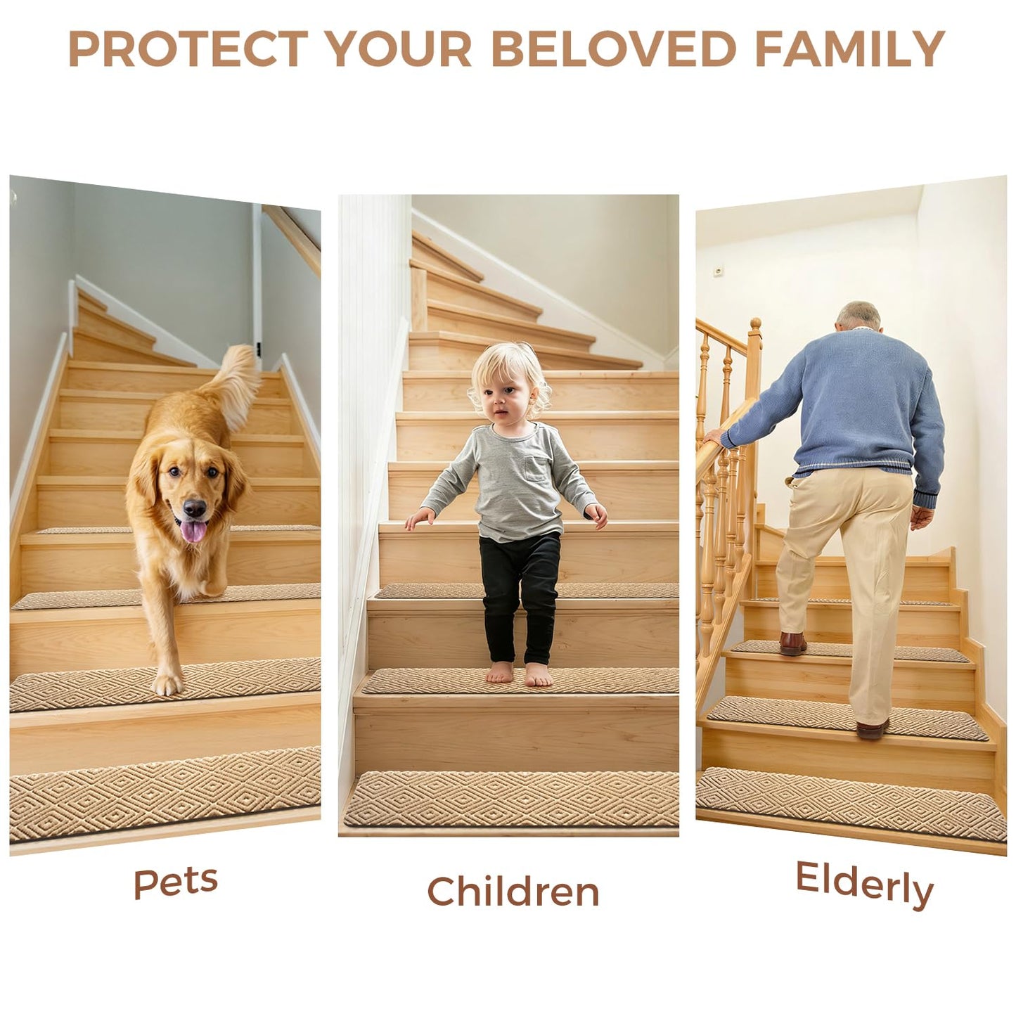 BAGAIL 15 Pack Non-Slip Stair Treads for Wooden Steps, 8"x30" Peel and Stick Carpet Stair Runners, Machine Washable Indoor Step Covers with No-Residue Adhesive for Dogs, Kids & Elderly - Bluish Grey