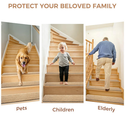 BAGAIL 15 Pack Non-Slip Stair Treads for Wooden Steps, 8"x30" Peel and Stick Carpet Stair Runners, Machine Washable Indoor Step Covers with No-Residue Adhesive for Dogs, Kids & Elderly - Bluish Grey