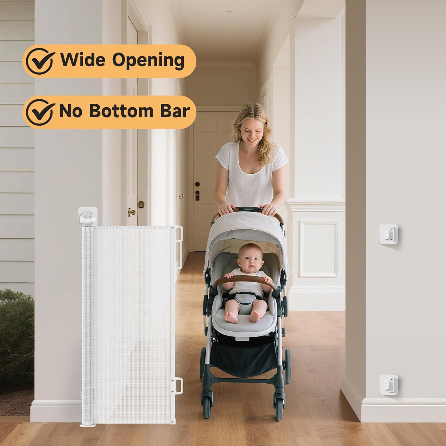 Retractable Baby Gate,55" Wide x 34" Tall Mesh Safety Gate for Dogs & Babies, Indoor/Outdoor Use for Stairs, Doorways, Hallways,Easy Installation Mesh Gate