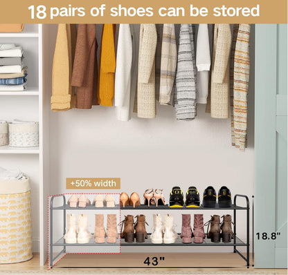 KEETDY 3-Tier Long Shoe Rack for Closet Metal Shoe Organizer for Entryway, Wide Stackable Shoe Storage Shelf with Sturdy Wire Grid for Closet Floor, Bedroom, Black