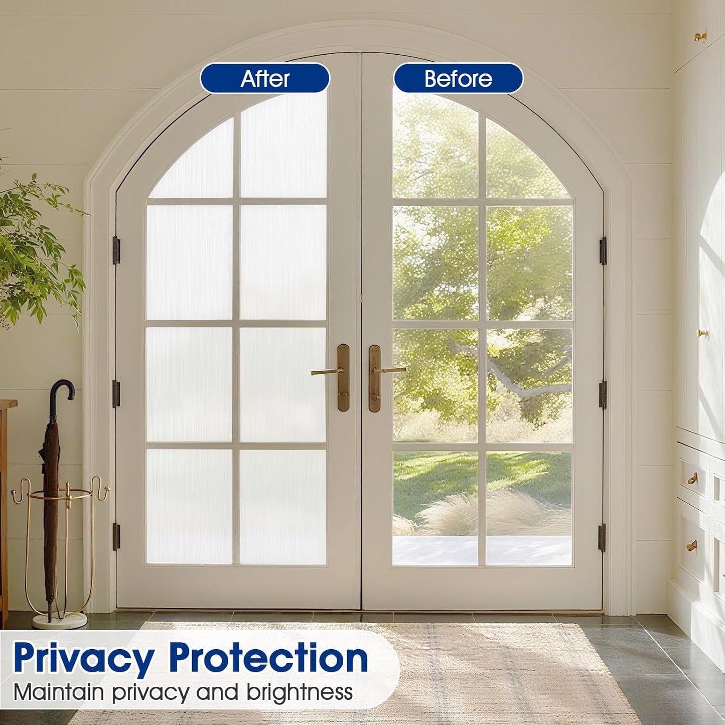 Frosted Window Privacy Film - Brushed Silver Static Cling Glass Film for Bathroom, Day and Night Door Privacy Film Window Cover to Stop Dog Barking, 17.5x78.7 Inch, Pure