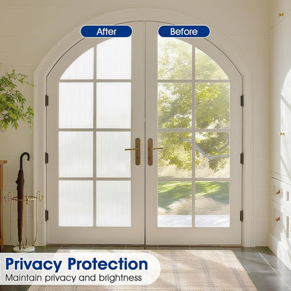 Frosted Window Privacy Film - Brushed Silver Static Cling Glass Film for Bathroom, Day and Night Door Privacy Film Window Cover to Stop Dog Barking, 17.5x78.7 Inch, Pure