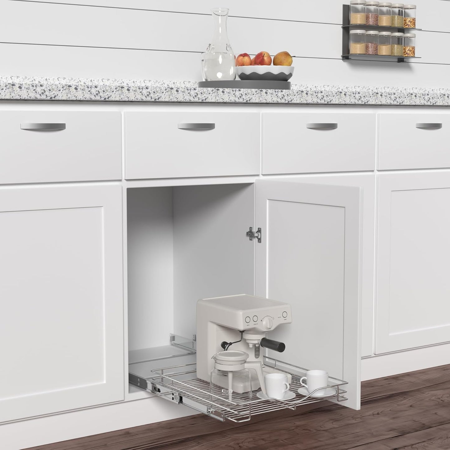 DINDON Pull Out Cabinet Organizer, (17" W x 21" D) Heavy-Duty Metal Sliding Drawer Shelf, Bathroom Under Sink Kitchen Cabinets Organizer and Storage Slide Out Shelves, Chrome, 1 Tier, 2 Pack