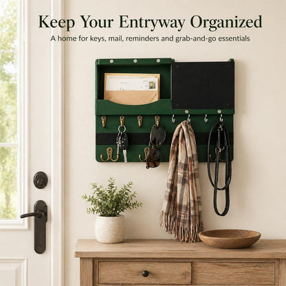 Key Holder for Wall Mount with Shelf and Mail Organizer, Key and Mail Holder with 16 Hooks, Farmhouse Entryway Organizer, Home Decor Rack (Pine Wood, Black)