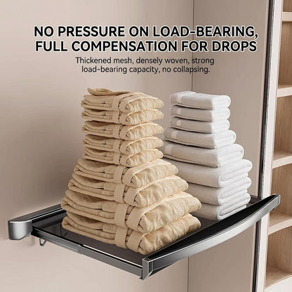 Wall Mount Drying Rack Bathroom Shelf, Retractable Space Saving Organizer with 6 Hooks for Towel Storage, Foldable Laundry Hanging Rack for Kitchen Balcony Bathroom