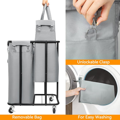 WOWLIVE Laundry Hamper with Wheels 260L Rolling Laundry Basket 3 Section Organizer Laundry Cart with Steel Frame and Removable Bags Large Dirty Clothes Hamper Dorm Room Storage for Bedroom