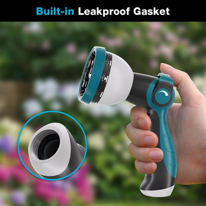 Besiter Garden Hose Nozzle Sprayer: 2 Pack 10 Watering Patterns Spray Nozzles Heavy Duty Metal Hose Head Hose Attachment, Thumb Control On Off Valve