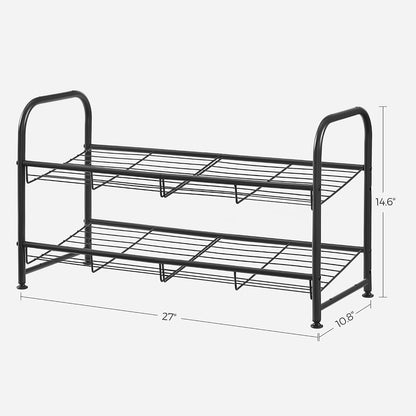 SONGMICS Stackable Shoe Rack, 4 Tier Metal Shoes Rack Storage Shelf, Holds up to 16 Pairs Shoes, Adjustable Slanted Shelves Shoe Tower Organizer for Closet Entryway Small Spaces, Black