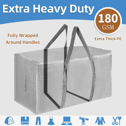 8 Pack-Extra Large Heavy Duty Moving Bags - Waterproof Storage Totes with Handles & Zippers, Foldable for College Dorm, Storage (Clear)