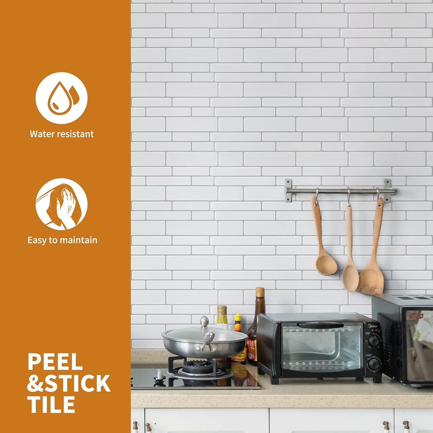 WOWSTAR 10-Sheet Peel and Stick Backsplash Tile for Kitchen Wall, Back Splash Stick On Tiles for Kitchen (12"x 12", Gray)