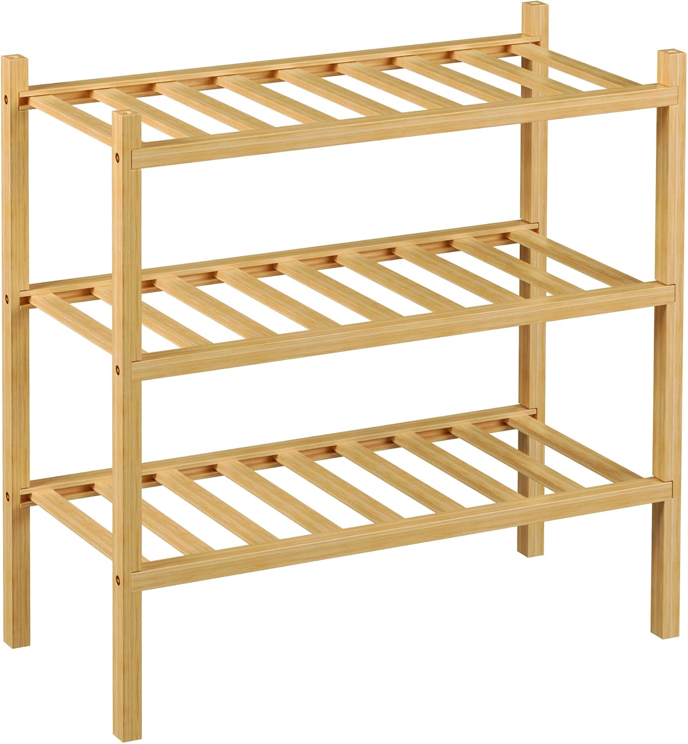 ROMGUAR CRAFT 3 Tier Bamboo Shoe Rack for Closet Free Standing Wood Shoe Shelf Storage Organizer for Entryway Small Space Stackable 27"x11"x20" (Natural)