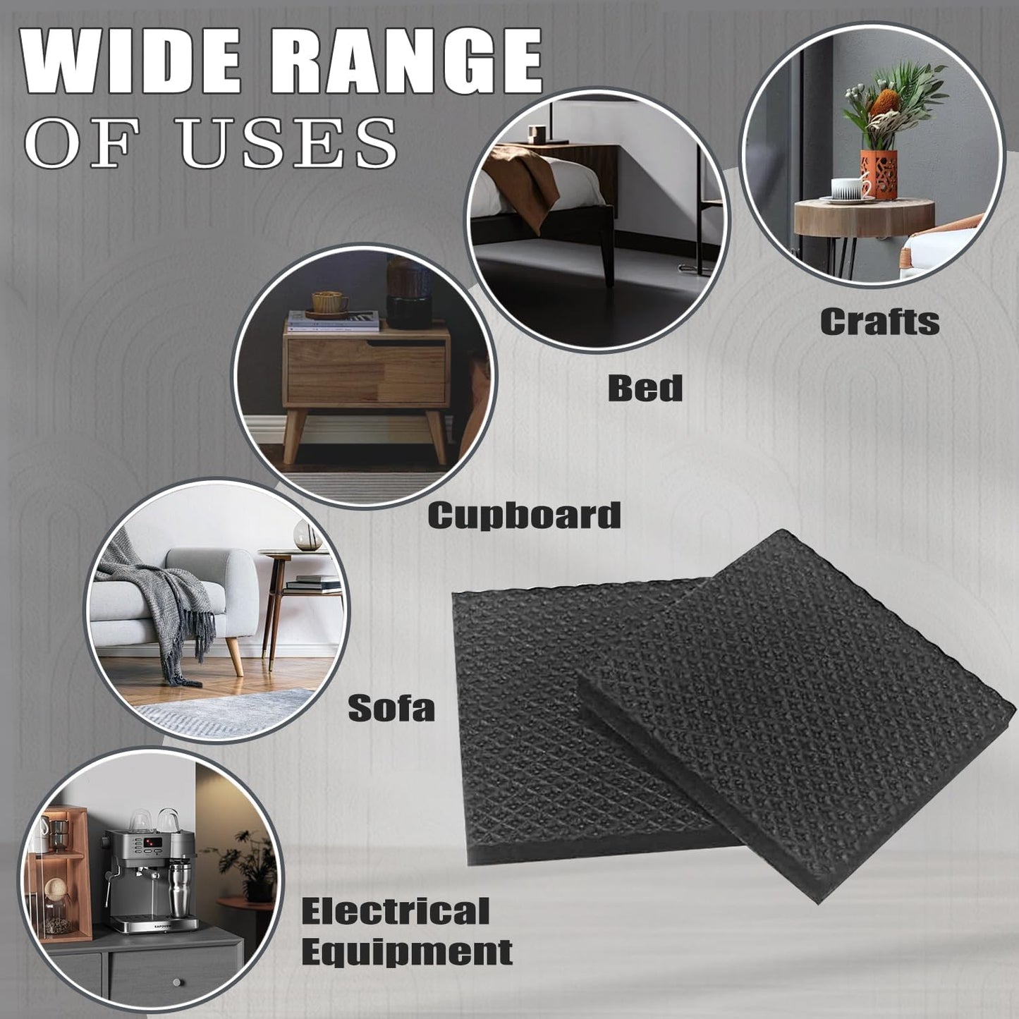 Yelanon Non Slip Furniture Pads -12pcs 4" Furniture Grippers Hardwood Floors, Non Skid for Furniture Legs,Self Adhesive Rubber Feet, Anti Slide Furniture Floors Protectors for Keep Couch Stoppers