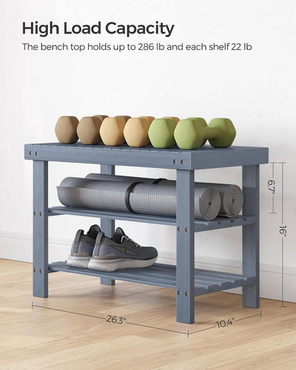 SONGMICS Shoe Rack Bench, 3-Tier Bamboo Shoe Storage Organizer, Entryway Bench, Holds Up to 286 lb, 11.3 x 27.6 x 17.8 Inches, for Entryway Bathroom Bedroom, Ink Black ULBS04H