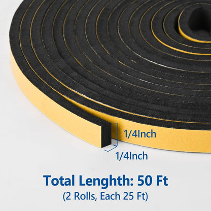 Kikerike Self Adhesive Foam Tape Weatherstrip 1/2In x 1/4In x 16.5Ft High Density Foam Insulation Strips Seal Weather Stripping with Strong Adhesive for Door and Window Sound Isolation Soundproofing