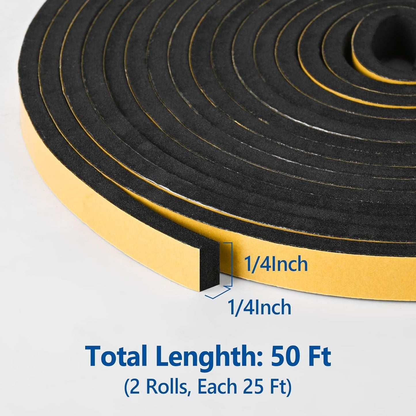 Kikerike Self Adhesive Foam Tape Weatherstrip 1/2In x 1/4In x 16.5Ft High Density Foam Insulation Strips Seal Weather Stripping with Strong Adhesive for Door and Window Sound Isolation Soundproofing