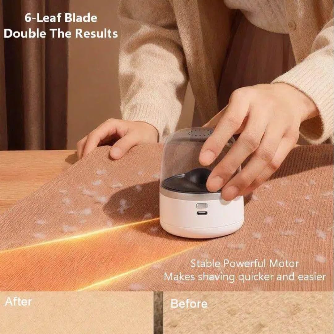 Electric Fabric Shaver – USB Rechargeable Lint Remover with 6 Blades, Safe for All Fabrics, Clothes, Sweater, Sofa & Furniture – Portable Pilling Remover for Home & Travel (White)