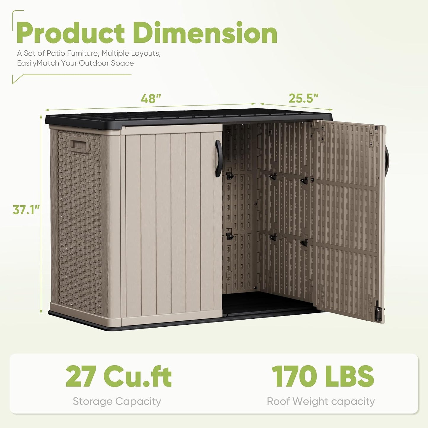 Devoko Outdoor Storage Cabinet 26 Cu Ft with Lockable Doors, Horizontal Storage Shed Waterproof Patio Tools Storage Box for Sofa Cushions, Gardening Tools and Accessories (Beige)