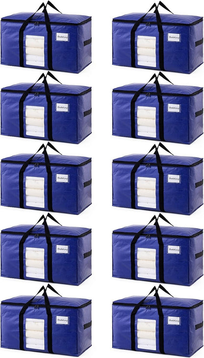 TAILI Extra Large Moving Bags, 4 Pack Blue Heavy Duty Totes For Storage with Visible Window, Wrap Around Handles, Storage Bags for Space Saving, Alternative to Moving Boxes