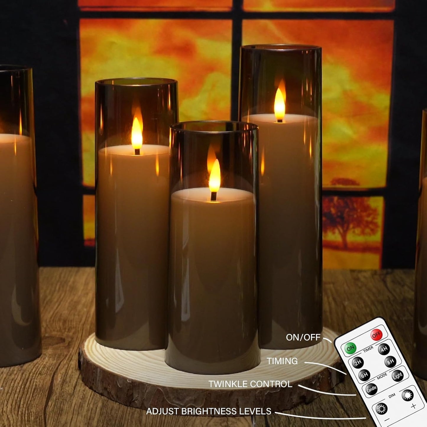 kakoya Flickering Flameless Candles Battery Operated with Remote and 2/4/6/8 H Timer Plexiglass Led Pillar Candles Pack of 9(D2.3 xH5.5 6.5" 7.5") with Realistic 3D Wick Candles for Home Decor(Ivory)