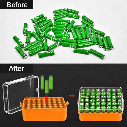 ALCYON Battery Organizer Storage Case, Battery Vault Box Container for 48pcs AA Batteries, Plastic Clear Protective Battery Holder for Travelling/Home/Office (Black, Large)