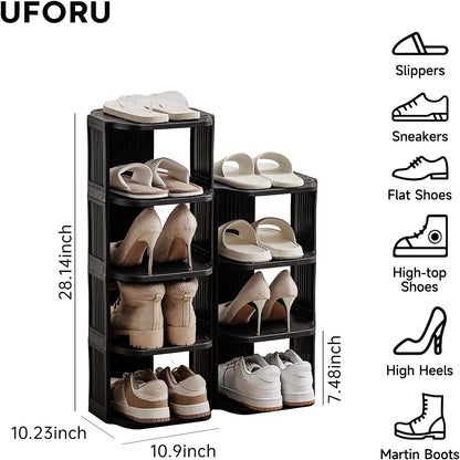 UFORU Small Shoe Rack, 5 Tier Plastic Vertical Shoe Rack for Small and Narrow Spaces, Free Standing Shoe Organizer for Closet, Entryway