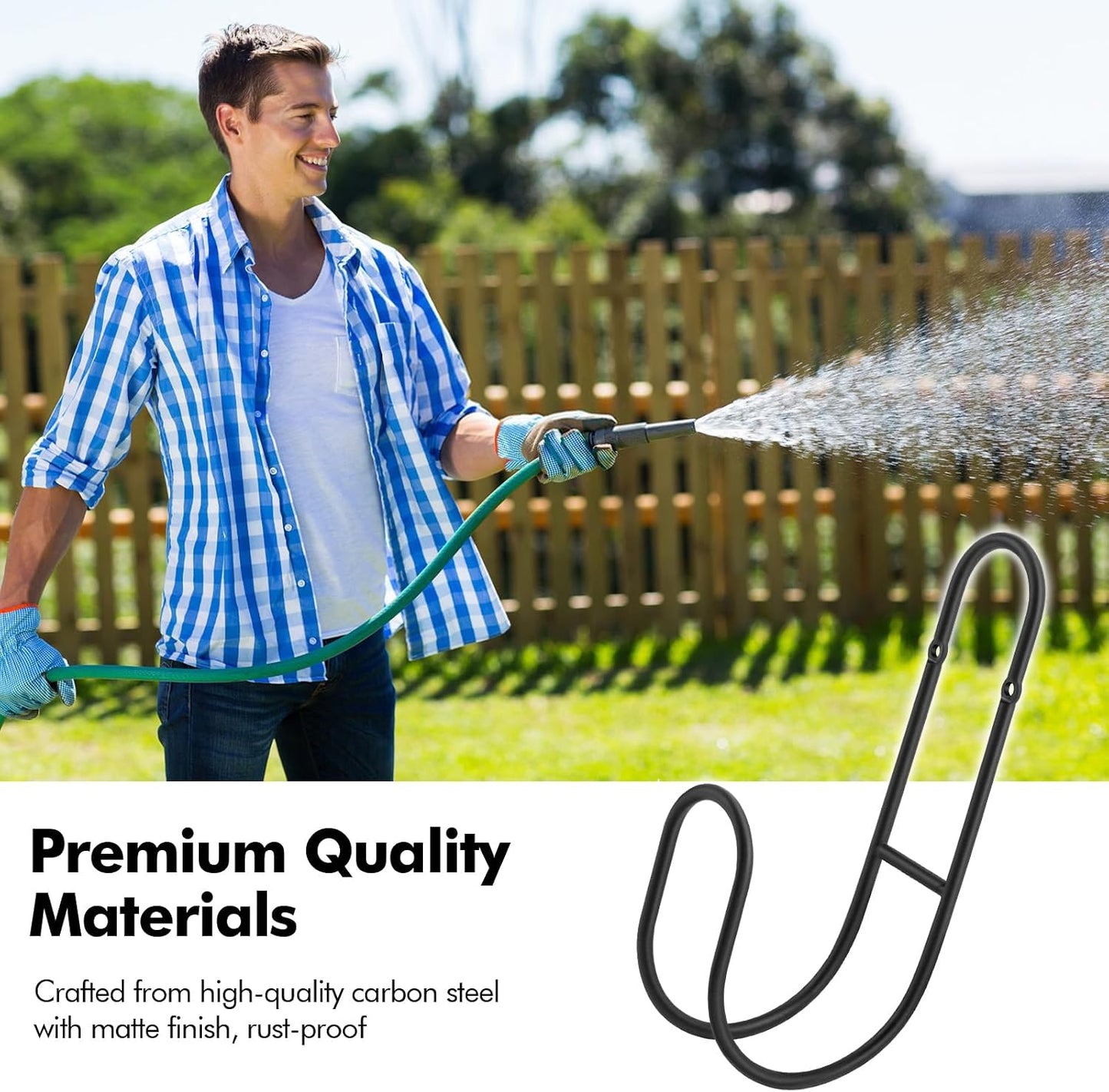 Garden Hose Holder, Wall Mount Water Hose Hanger, Hanging Storage Rack for Garden Hoses, Ropes, Outside Yard (Black)