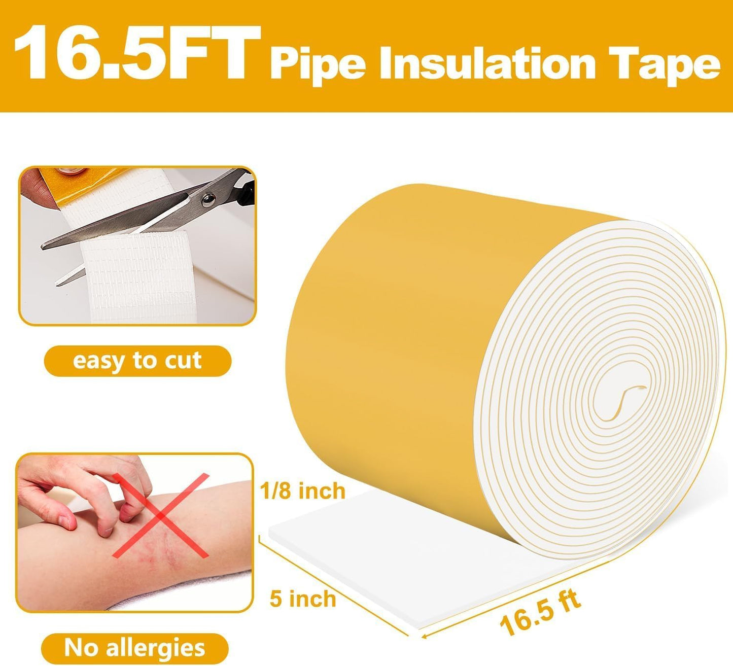 DEMEDO Pipe Insulation Tape, Pipe Wrap Insulation Foam Tape Self Adhesive, Outdoor Water Pipe Insulation Roll for HVAC, AC Line Insulation, 2 inch x 16.5 FT Heat Tape for Water Pipe, White