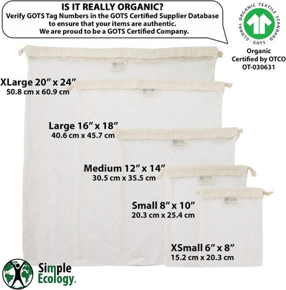 Simple Ecology Organic Cotton Mesh Laundry Bag; Machine Washing Bags for Delicates, Lingerie and Garments, Small 2 pack