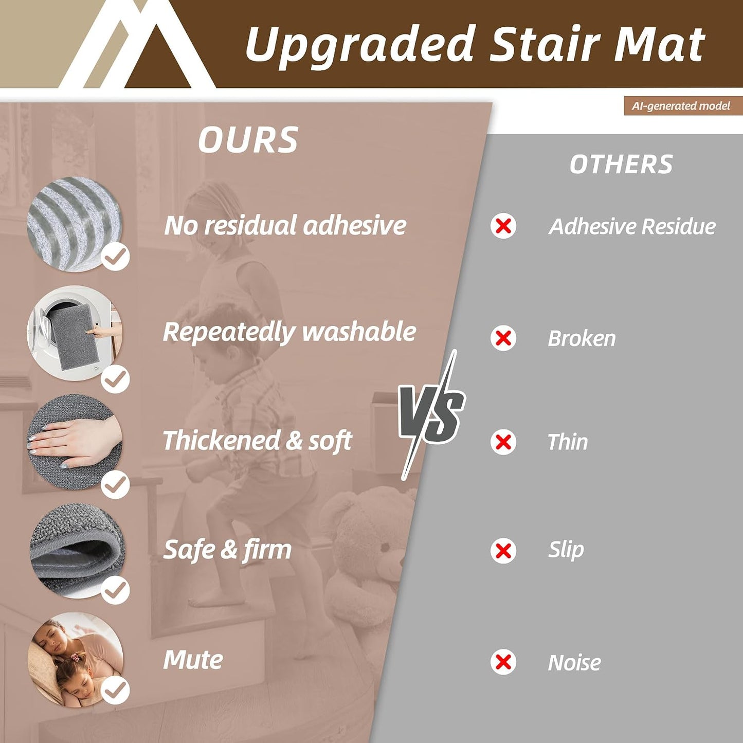 COSY HOMEER Stair Treads Non-Slip Carpet Stair Treads for Wooden Steps, Indoor Stair-Runner Rugs for Kids Elders & Pets 28"x9" (4Pc, Dark Gray)
