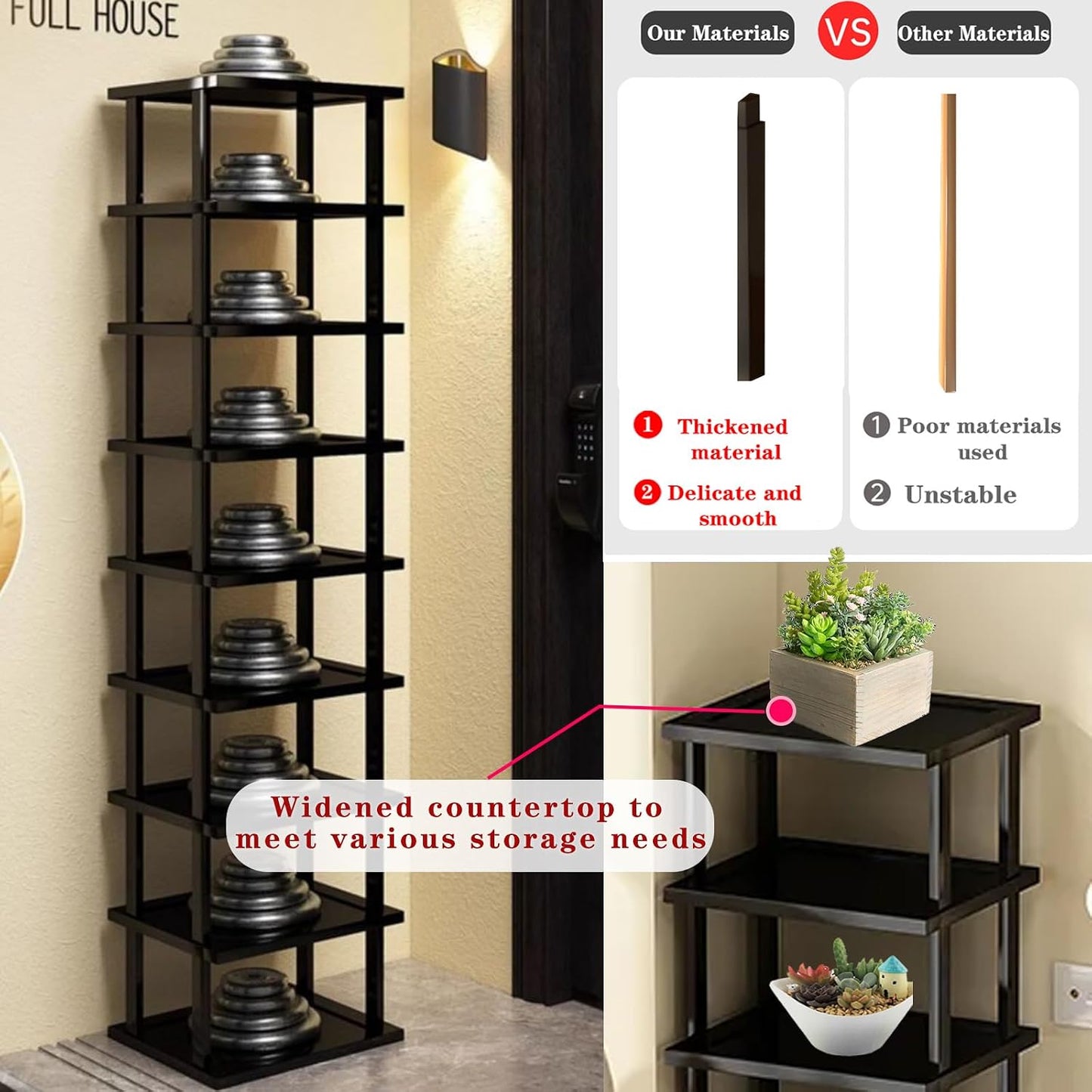 Vertical Shoe Rack - Tall Narrow Shoe Rack Organizer for Small Spaces,5 Tier Bamboo Shoen Shelf for Entryway,Closet,Corner,Doorway,Skinny Shoe Shelf Space Saving Shoe Storage,Free Stackable DIY