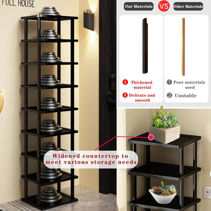 Vertical Shoe Rack - Tall Narrow Shoe Rack Organizer for Small Spaces,5 Tier Bamboo Shoen Shelf for Entryway,Closet,Corner,Doorway,Skinny Shoe Shelf Space Saving Shoe Storage,Free Stackable DIY