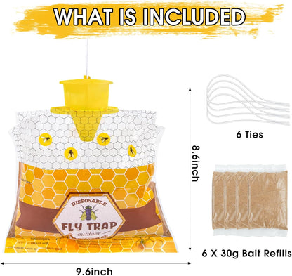 15 Big Fly Traps Outdoor Hanging, Wasp Trap Fly Bags Outdoor Disposable, Fly Bait Hunter Catcher Control Killer Repellent Outdoors, Ranch Fly Trap for Mosquito Bug Carpenter Bee Yellow Jacket