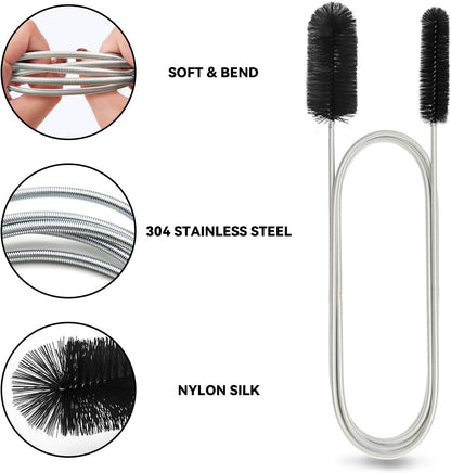 Flexible Drain Brush, 66 Inch Long Double Ended Hose Pipe and 58 Inch Tube Cleaning Brush and 2 Pack 8 Inch Straw Cleaner Brush