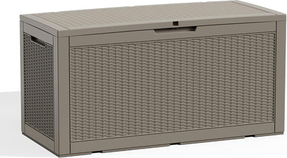 ROJIK 120 Gallon Waterproof Outdoor Deck Storage Box, Lockable Resin Patio Storage Bin with Lid for Garden Tools, Patio Cushions & Outdoor Accessories(Black)